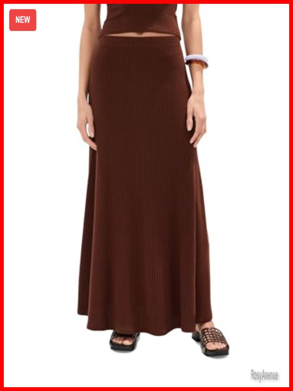 Ribbed Knit Maxi Skirt Wear to Work Stretch Medium Weight